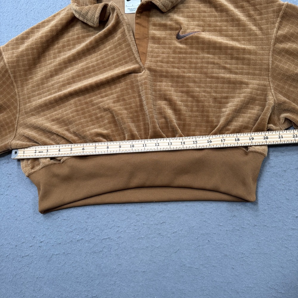 Nike Sweatshirt Women's Small Brown Grid Collared Velour Cropped Boxy Pullover - Picture 3 of 5